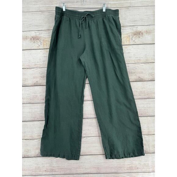 Allen Allen 100% Linen Wide Leg Lounge Pants Womens XL Green 4 Pocket - Picture 1 of 9